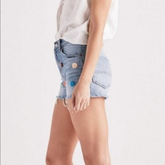 Lucky Brand Jean Shorts Size 28 Blue Denim Multicolour Pompoms Lucky‎ Pins NWT - Picture 6 of 13
